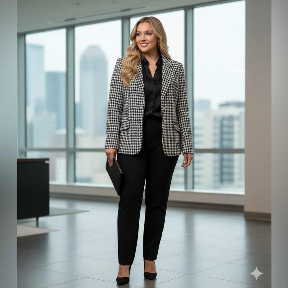 Joan Rivers Black and White Houndstooth Knit Blazer Jacket